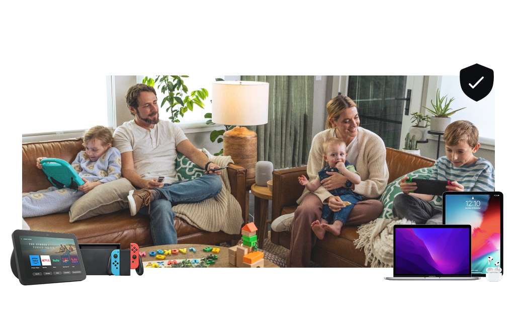 Family playing with tech