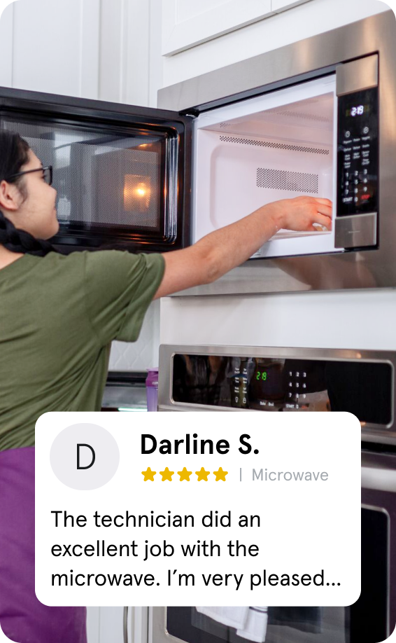 Appliance+ Testimonial by Darline S. The technician did an excellent job with the microwave. I'm very pleased.